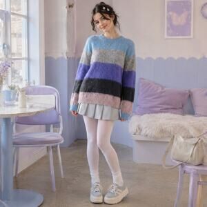 En Creme Under the Stars Womens Sweater Sz M Fuzzy Colorblock Indie Y2K Cozy